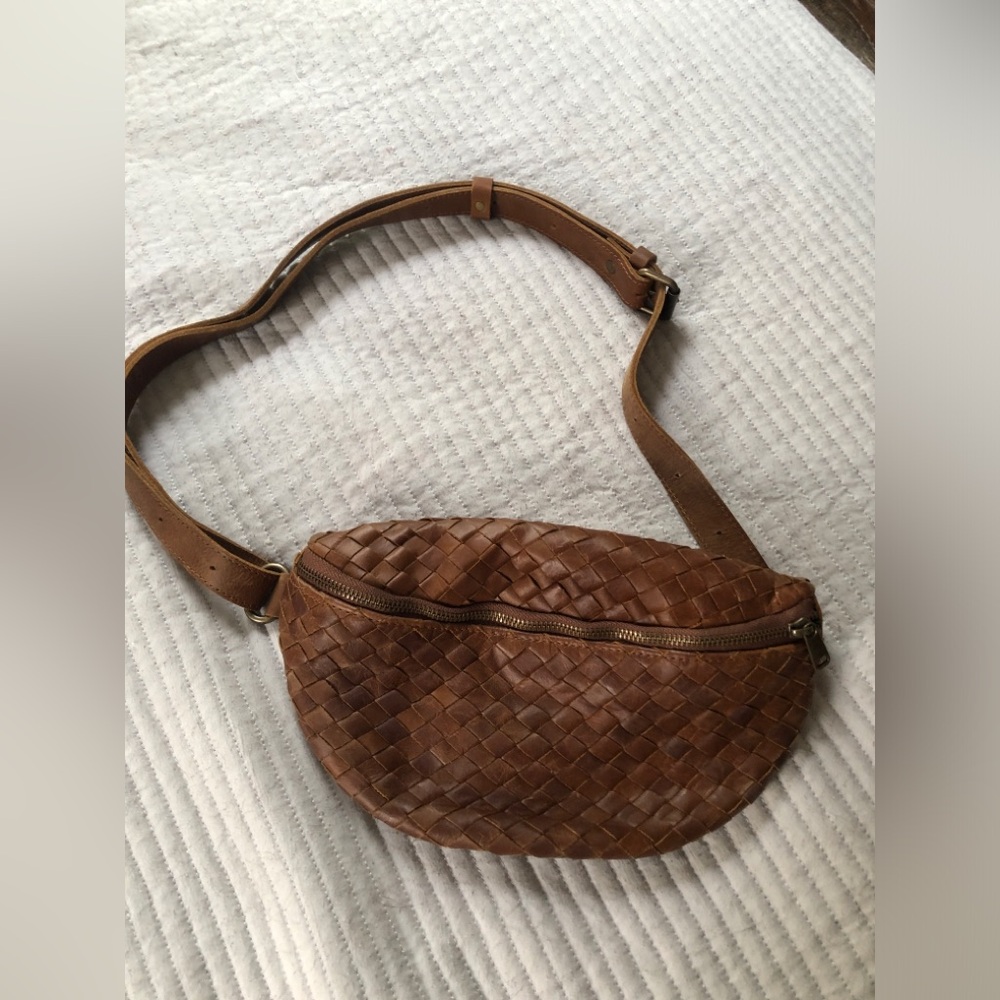 Woven Leather Crossbody Bag - Brown